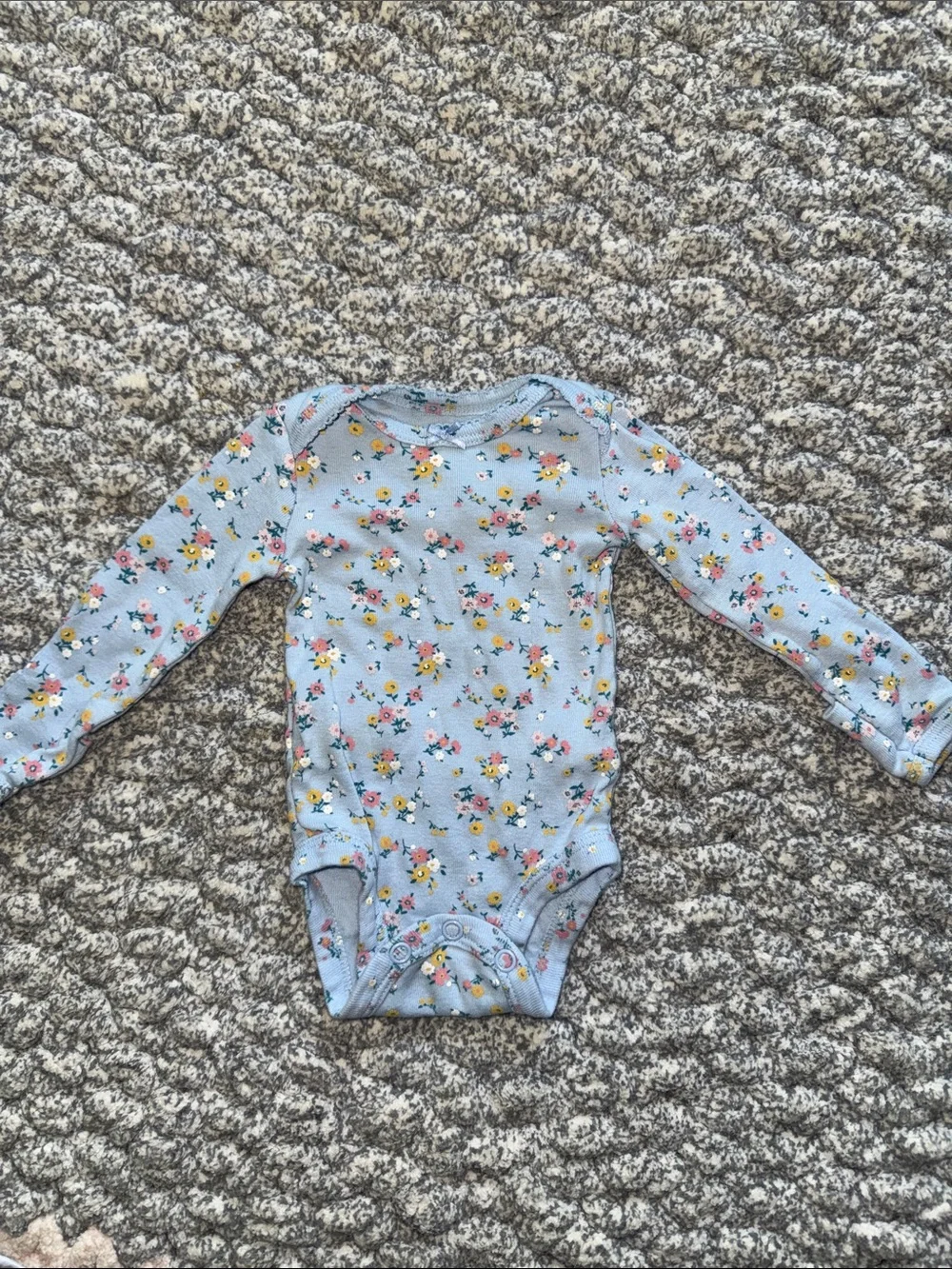 Carter's Light Blue Floral Long-Sleeve One-Piece Bodysuit